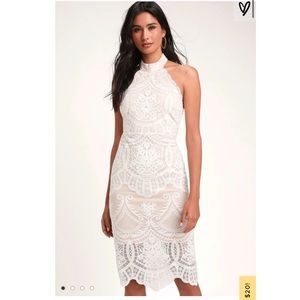 Lulus White & Nude Lace Halter Midi Dress *NWT*